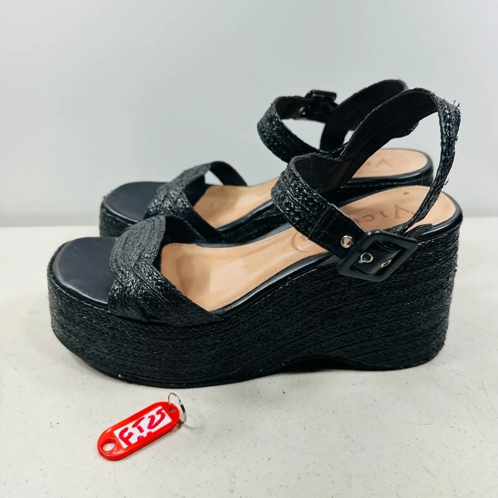 Anthropologie Vicenza Raffia Platform Heels in Black Sz 9